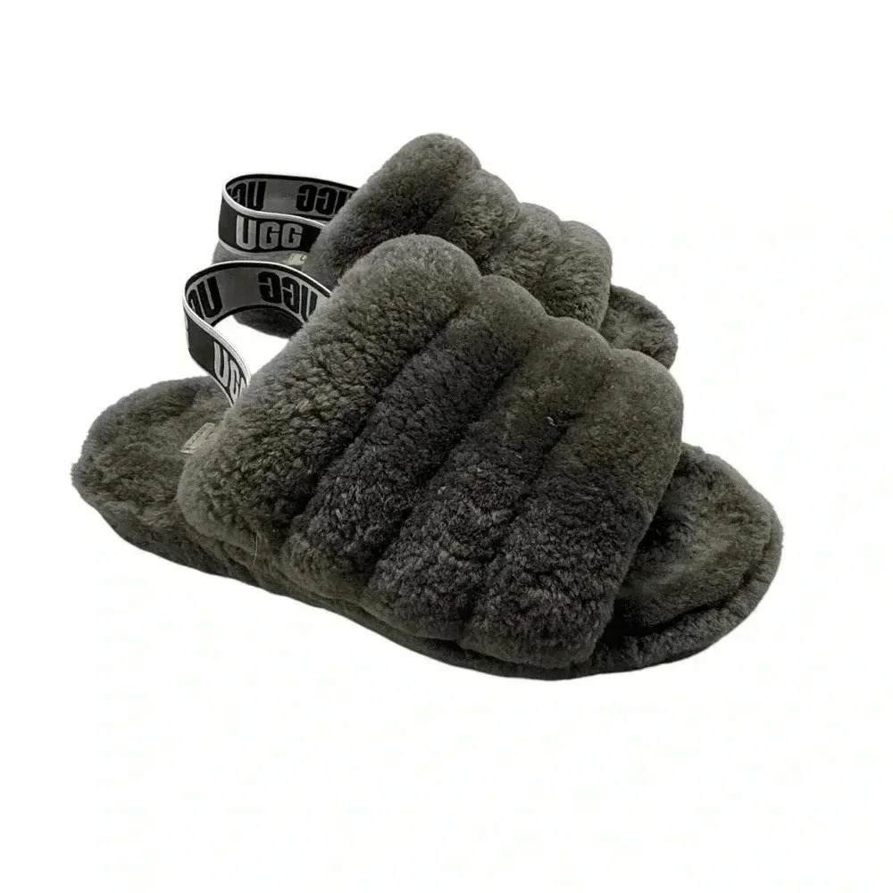 UGG fluff yeah grey platformm shearling sandals slippers size 7
